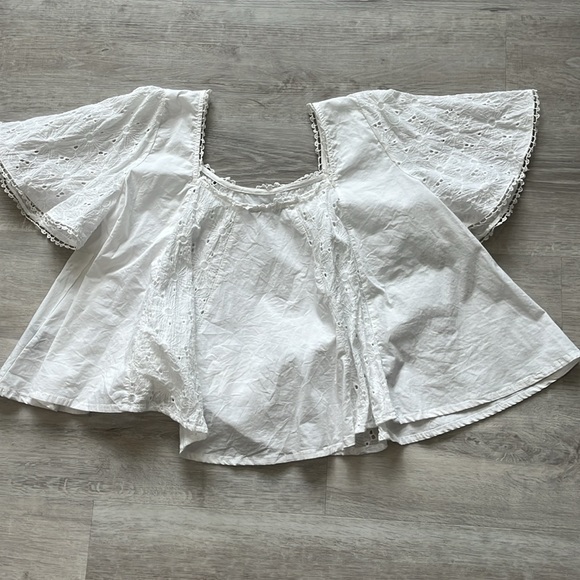 Cara Loren Ruffle Square Neck‎ Eyelet Whimsical Fairy Top Shirt Womens S Cotton - Picture 6 of 9